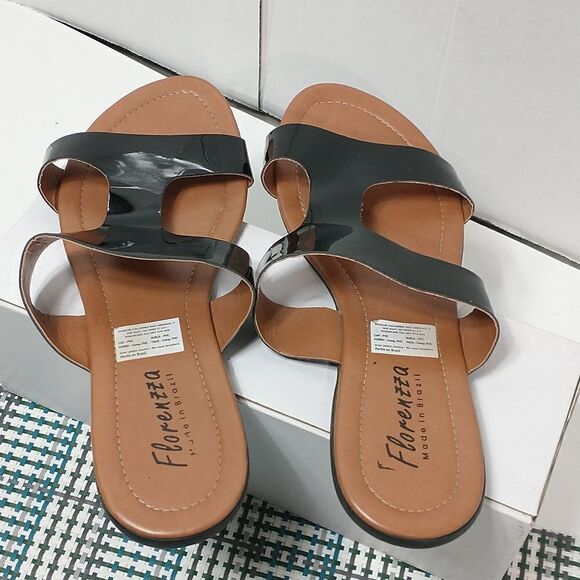 Florenzza Womens T-Strap Sandals Black Flat Heel Brazil EUR 41 US 10 - Picture 4 of 7